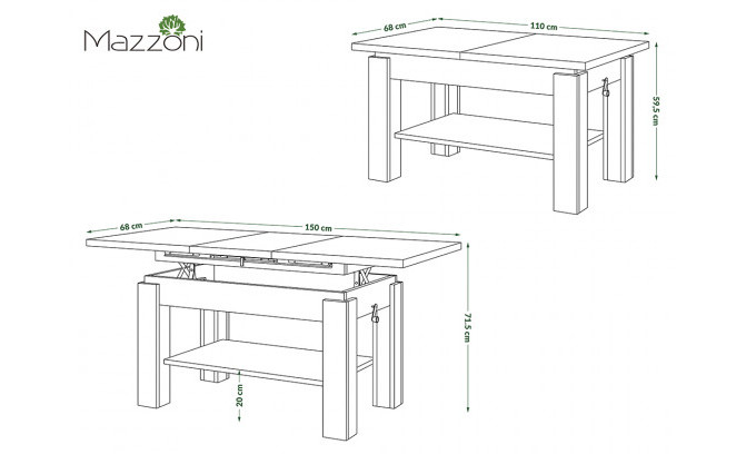 Стол-трансформер Astoria Dąb Artisan/Antracyt 110x68