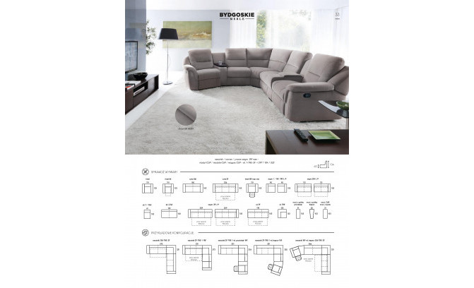 Stūra dīvāns MALACHIT 1L RFman+Moduł Audio+EL.1+TRE+EL.1+1P