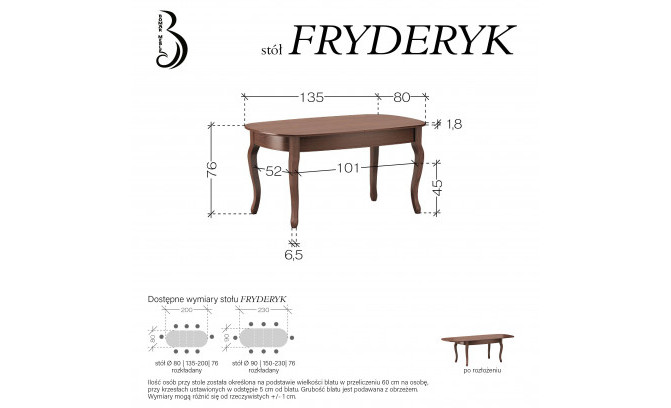 Раскладной стол FRYDERYK 135 x 200 Buk