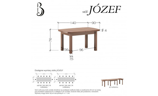 Раскладной стол JOZEF 140-300 см Buk