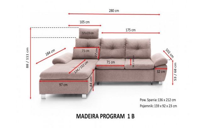 Stūra dīvāns MADEIRA Program I