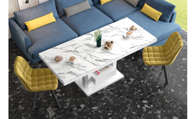 Журнальный столик QUADRO MAX Marble White/Bialy Polysk