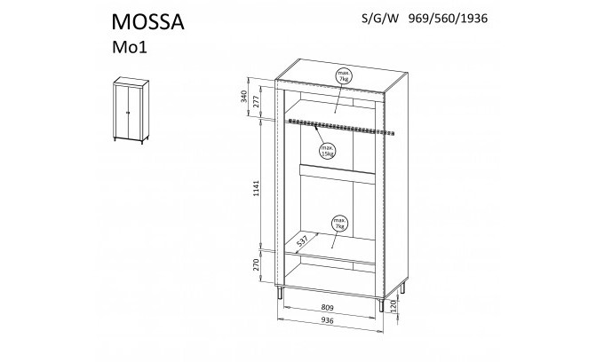 Skapis MOSSA MO1 BIALY 