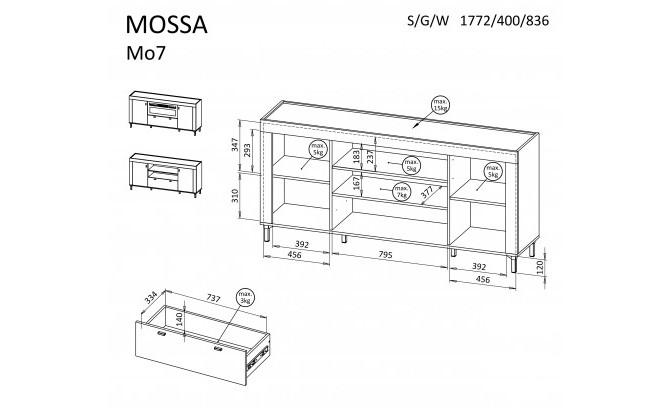 Комод MOSSA MO7 BIALY с камином