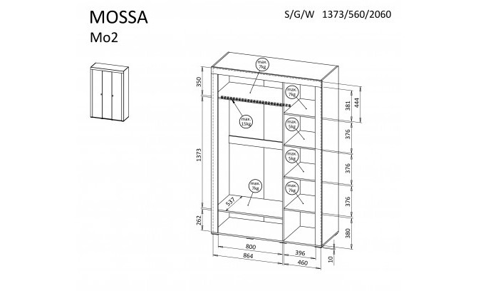 Skapis MOSSA MO2 CZARNY