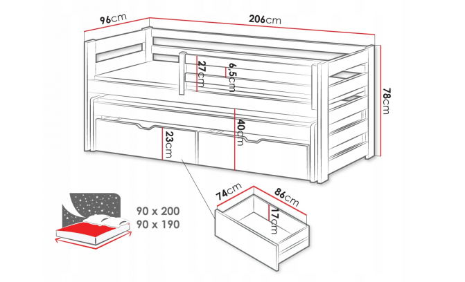 Divguļamā gulta SOFIJA 90x200 Bialy bez matračiem