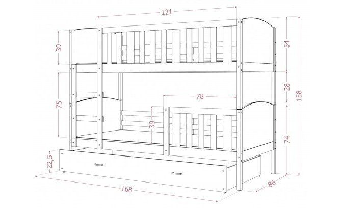 Двухъярусная кровать TAMI D 160/80 без матрасов