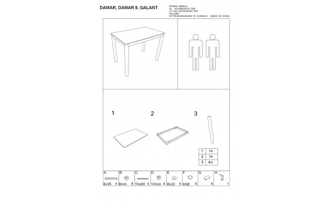 Стол DAMAR BIALY 100X60